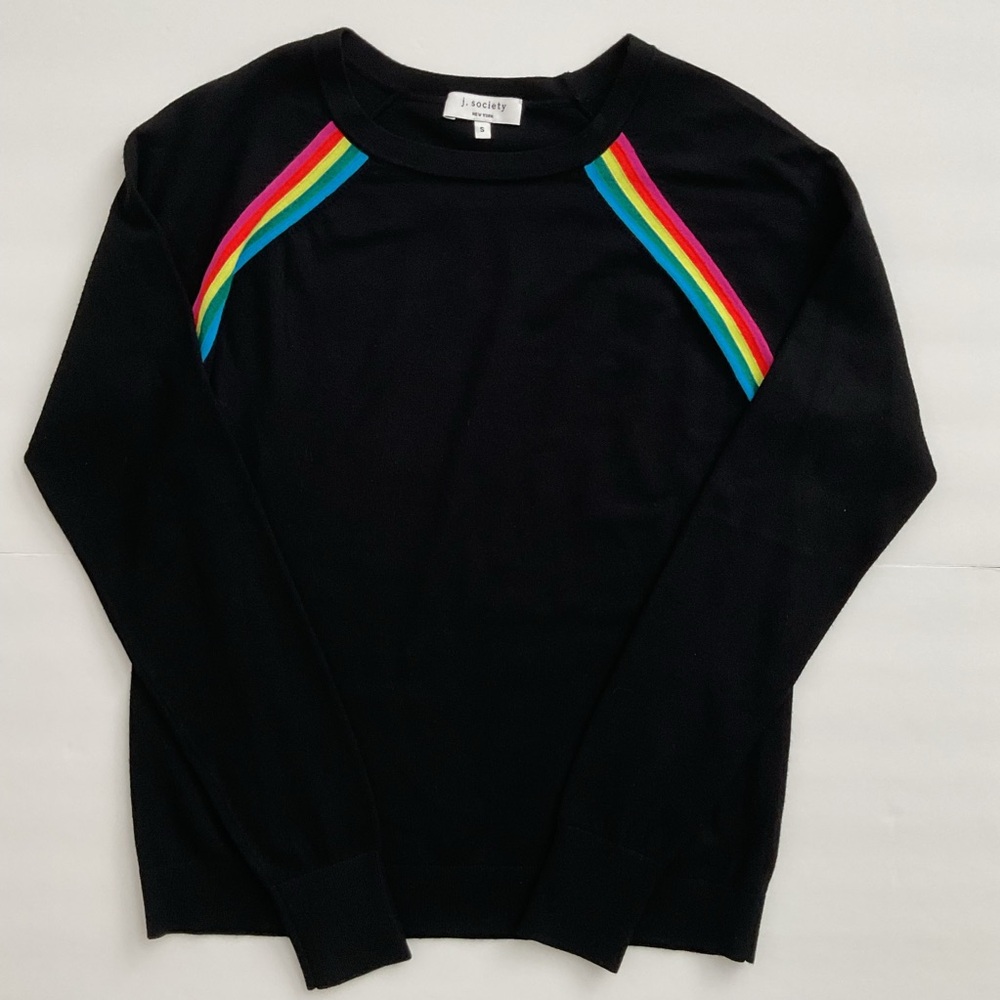 J Society New York Sweater Black Rainbow Trim Size S